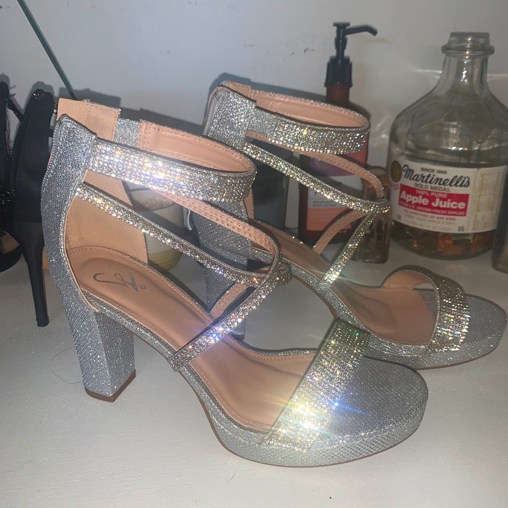silver prom heels